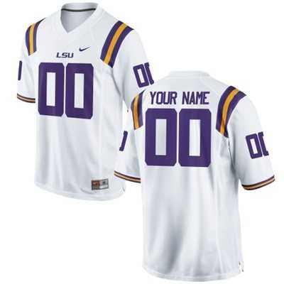 Mens LSU Tigers 2015 Nike White Customized Replica Football Jersey